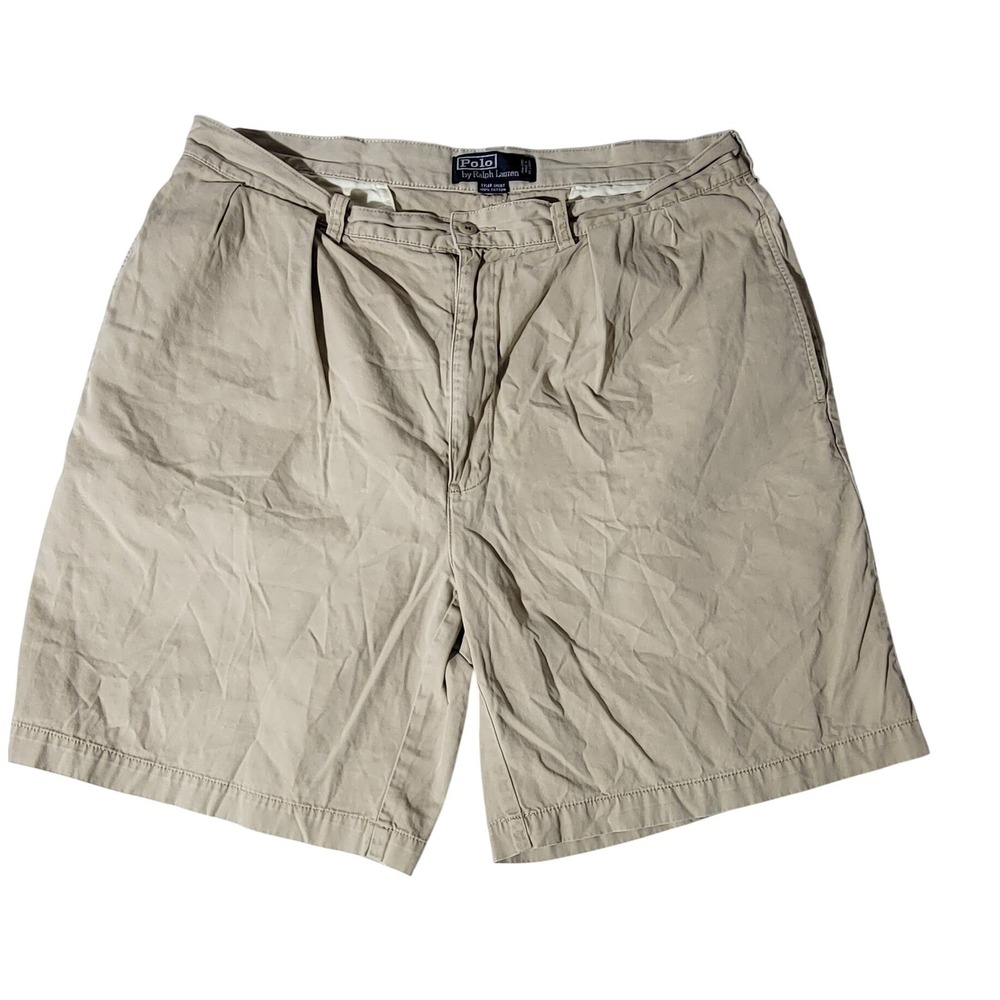 Polo Ralph Lauren Mens Tyler Short Pleated Chino Khaki Tan Cotton Size 36